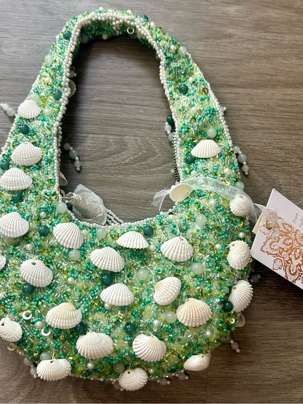 Beaded Seashell Mini Bag in Mint Green
